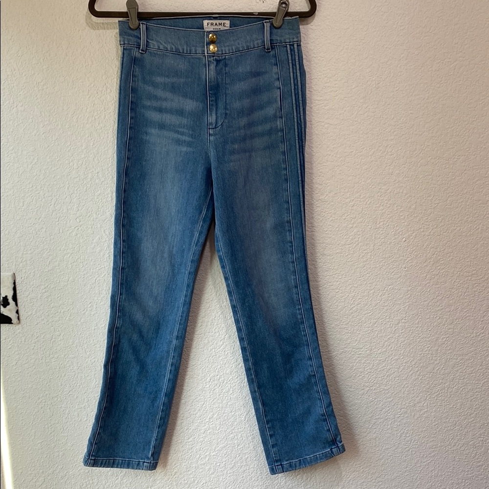 Frame Women's Parisian Straight Leg Cotton Blend Casual Leon Wash Jeans Sz 26